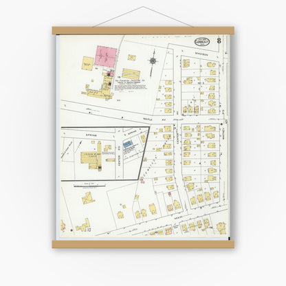Old map wall art mockup — magnetic wood frame on white wall — Sanborn Fire Insurance Map from Conneaut, Ashtabula County, Ohio (1919), Sheet #0008