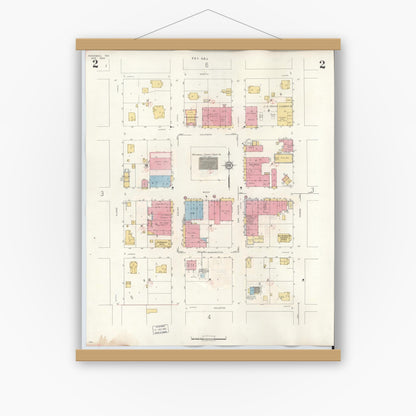 Old map wall art mockup — magnetic wood frame on white wall — Sanborn Fire Insurance Map from Rockwall, Rockwall County, Texas (1945), Sheet #0002