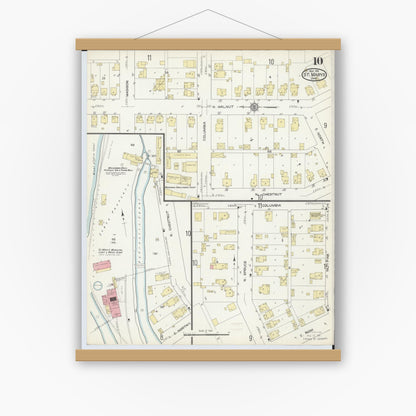 Old map wall art mockup — magnetic wood frame on white wall — Sanborn Fire Insurance Map from Saint Marys, Auglaize County, Ohio (1914), Sheet #0010