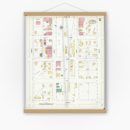 Old map wall art mockup — magnetic wood frame on white wall — Sanborn Fire Insurance Map from Plano, Kendall County, Illinois (1905), Sheet #0002