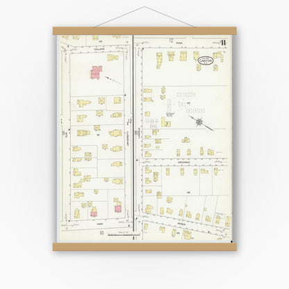 Old map wall art mockup — magnetic wood frame on white wall — Sanborn Fire Insurance Map from Canton, St. Lawrence County, New York (1913), Sheet #0011