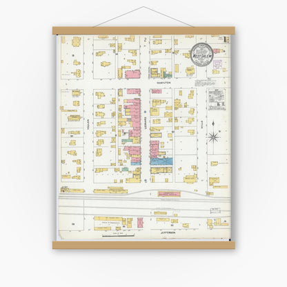 Old map wall art mockup — magnetic wood frame on white wall — Sanborn Fire Insurance Map from West Salem, La Crosse County, Wisconsin (1904), Sheet #0001