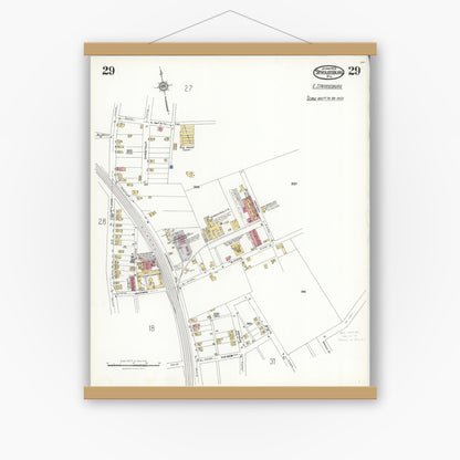 Old map wall art mockup — magnetic wood frame on white wall — Sanborn Fire Insurance Map from Stroudsburg, Monroe County, Pennsylvania (1923), Sheet #0029
