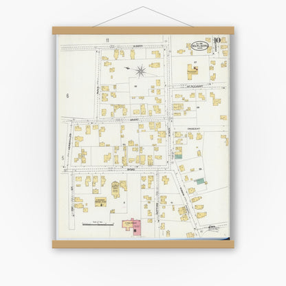 Old map wall art mockup — magnetic wood frame on white wall — Sanborn Fire Insurance Map from Marlborough, Middlesex County, Massachusetts (1906), Sheet #0010