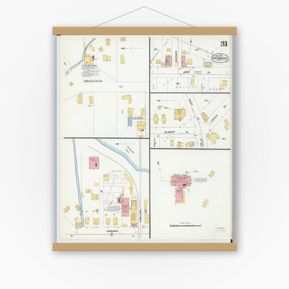 Old map wall art mockup — magnetic wood frame on white wall — Sanborn Fire Insurance Map from Kalamazoo, Kalamazoo County, Michigan (1902), Sheet #0031