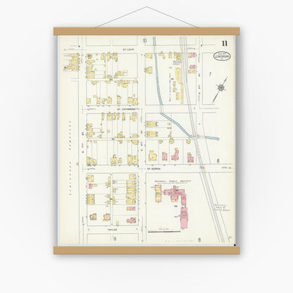 Old map wall art mockup — magnetic wood frame on white wall — Sanborn Fire Insurance Map from Lewisburg, Union County, Pennsylvania (1913), Sheet #0011