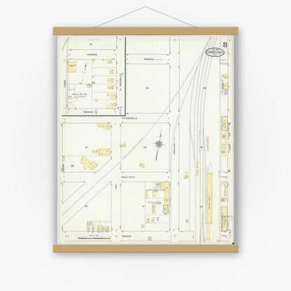 Old map wall art mockup — magnetic wood frame on white wall — Sanborn Fire Insurance Map from Corpus Christi, Nueces County, Texas (1914), Sheet #0008