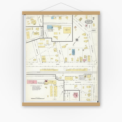 Old map wall art mockup — magnetic wood frame on white wall — Sanborn Fire Insurance Map from Coopersville, Ottawa County, Michigan (1916), Sheet #0002