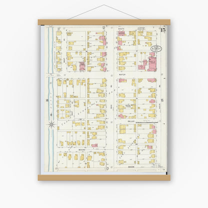 Old map wall art mockup — magnetic wood frame on white wall — Sanborn Fire Insurance Map from Sidney, Shelby County, Ohio (1898), Sheet #0015