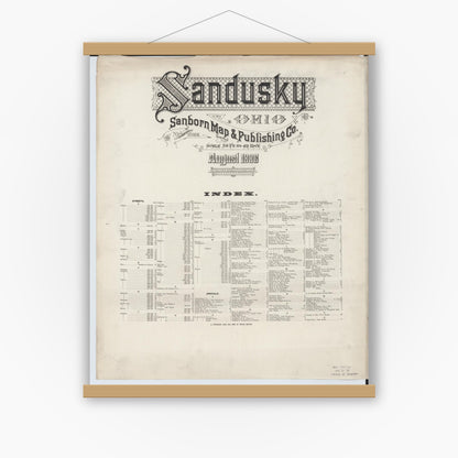 Old map wall art mockup — magnetic wood frame on white wall — Sanborn Fire Insurance Map from Sandusky, Erie County, Ohio (1886), Sheet #0001