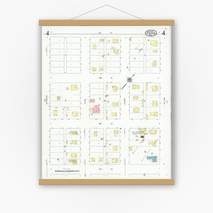 Old map wall art mockup — magnetic wood frame on white wall — Sanborn Fire Insurance Map from Pecos, Reeves County, Texas (1927), Sheet #0004