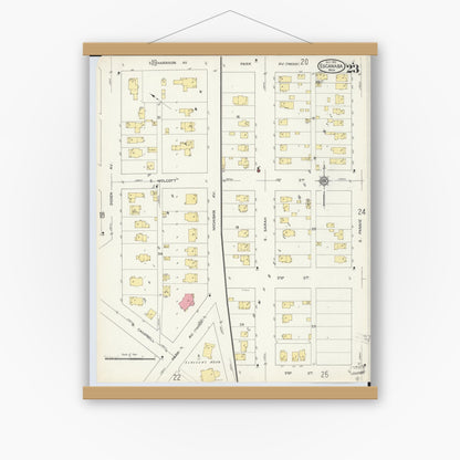 Old map wall art mockup — magnetic wood frame on white wall — Sanborn Fire Insurance Map from Escanaba, Delta County, Michigan (1913), Sheet #0023