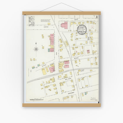 Old map wall art mockup — magnetic wood frame on white wall — Sanborn Fire Insurance Map from Mineral City, Tuscarawas County, Ohio (1895), Sheet #0001