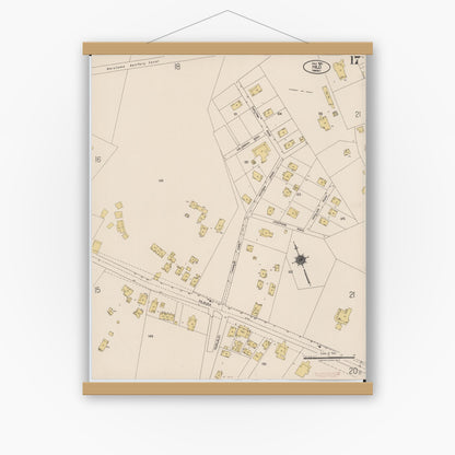 Old map wall art mockup — magnetic wood frame on white wall — Sanborn Fire Insurance Map from Hilo, Hawaii County, Hawaii (1921), Sheet #0017