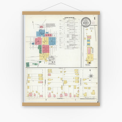 Old map wall art mockup — magnetic wood frame on white wall — Sanborn Fire Insurance Map from Nazareth, Northampton County, Pennsylvania (1904), Sheet #0001