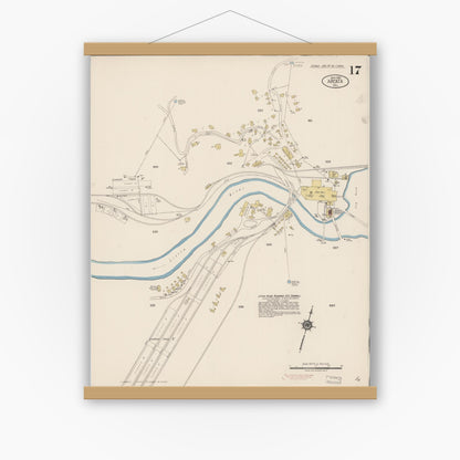 Old map wall art mockup — magnetic wood frame on white wall — Sanborn Fire Insurance Map from Arcata, Humboldt County, California (1919), Sheet #0017