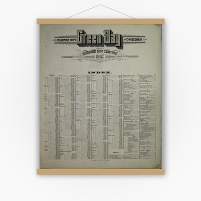 Old map wall art mockup — magnetic wood frame on white wall — Sanborn Fire Insurance Map from Green Bay, Brown County, Wisconsin (1907), Sheet #0001