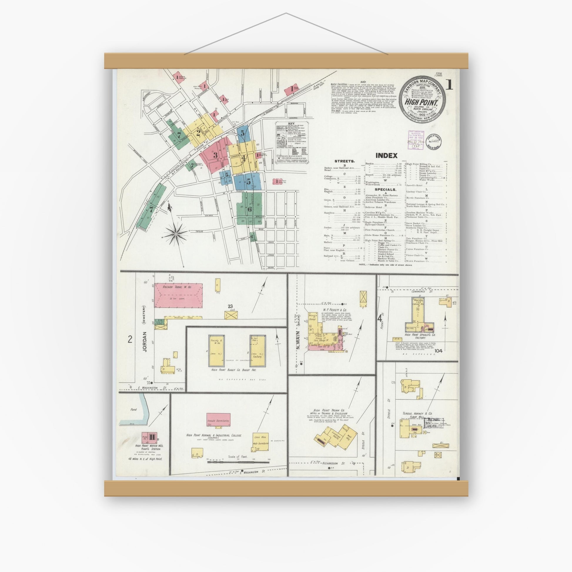 Old map wall art mockup — magnetic wood frame on white wall — Sanborn Fire Insurance Map from High Point, Guilford County, North Carolina (1902) - Complete Map Set