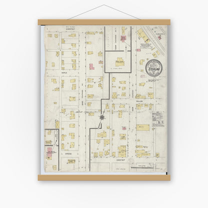 Old map wall art mockup — magnetic wood frame on white wall — Sanborn Fire Insurance Map from Sterling, Wayne County, Ohio (1911), Sheet #0001