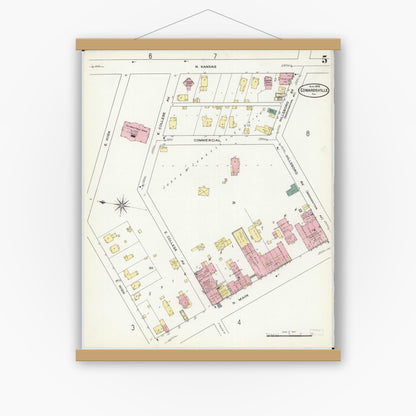 Old map wall art mockup — magnetic wood frame on white wall — Sanborn Fire Insurance Map from Edwardsville, Madison County, Illinois (1909), Sheet #0005