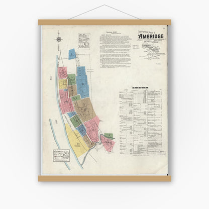 Old map wall art mockup — magnetic wood frame on white wall — Sanborn Fire Insurance Map from Ambridge, Beaver County, Pennsylvania (1917) - Complete Map Set
