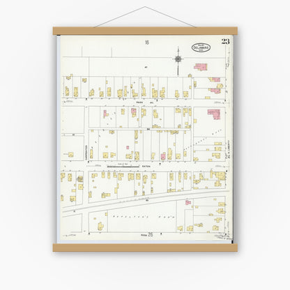 Old map wall art mockup — magnetic wood frame on white wall — Sanborn Fire Insurance Map from Delaware, Delaware County, Ohio (1911), Sheet #0023