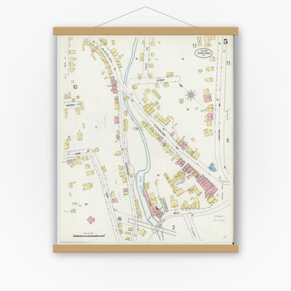 Old map wall art mockup — magnetic wood frame on white wall — Sanborn Fire Insurance Map from Sing Sing, Westchester County, New York (1897), Sheet #0005