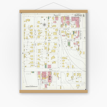Old map wall art mockup — magnetic wood frame on white wall — Sanborn Fire Insurance Map from Murphysboro, Jackson County, Illinois (1902), Sheet #0005