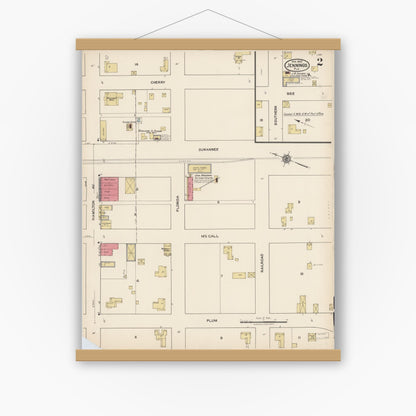 Old map wall art mockup — magnetic wood frame on white wall — Sanborn Fire Insurance Map from Jennings, Hamilton County, Florida (1922), Sheet #0002