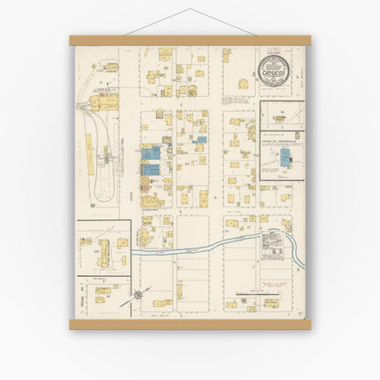 Old map wall art mockup — magnetic wood frame on white wall — Sanborn Fire Insurance Map from Cayucos, San Luis Obispo County, California (1913), Sheet #0001