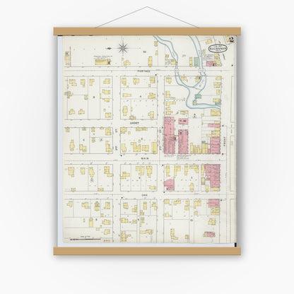 Old map wall art mockup — magnetic wood frame on white wall — Sanborn Fire Insurance Map from Buchanan, Berrien County, Michigan (1895), Sheet #0002