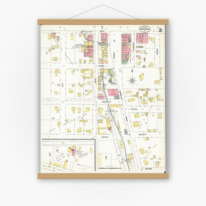 Old map wall art mockup — magnetic wood frame on white wall — Sanborn Fire Insurance Map from Waukon, Allamakee County, Iowa (1902), Sheet #0003