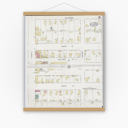 Old map wall art mockup — magnetic wood frame on white wall — Sanborn Fire Insurance Map from Sumner, Lawrence County, Illinois (1894), Sheet #0003