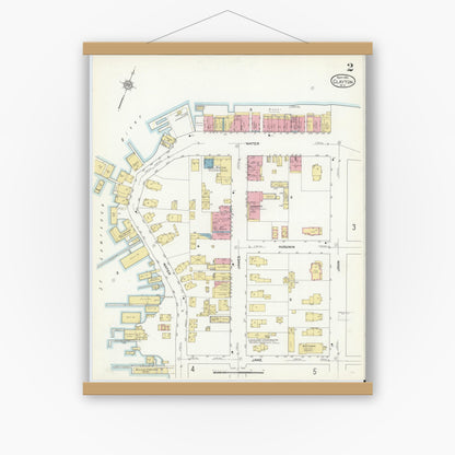 Old map wall art mockup — magnetic wood frame on white wall — Sanborn Fire Insurance Map from Clayton, Jefferson County, New York (1912) - Complete Map Set