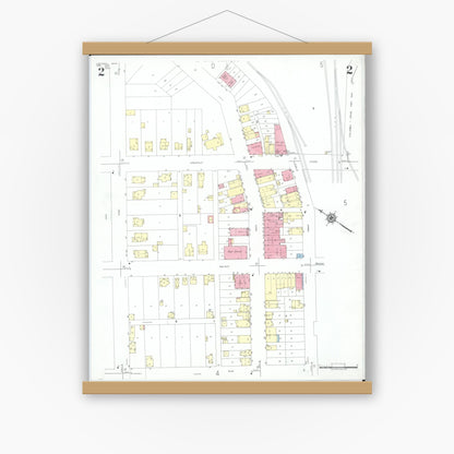 Old map wall art mockup — magnetic wood frame on white wall — Sanborn Fire Insurance Map from Leetonia, Columbiana County, Ohio (1950), Sheet #0002