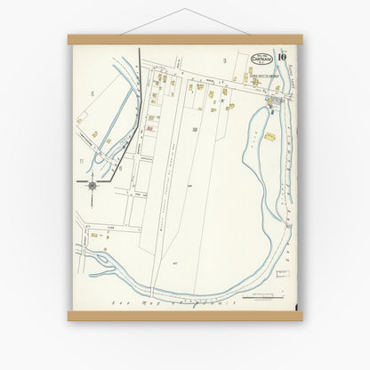 Old map wall art mockup — magnetic wood frame on white wall — Sanborn Fire Insurance Map from Chatham, Morris County, New Jersey (1921), Sheet #0010