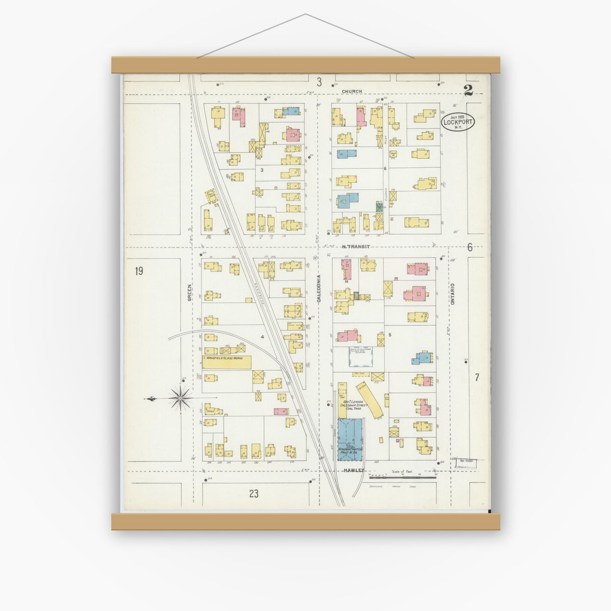 Old map wall art mockup — magnetic wood frame on white wall — Sanborn Fire Insurance Map from Lockport, Niagara County, New York (1903) - Complete Map Set