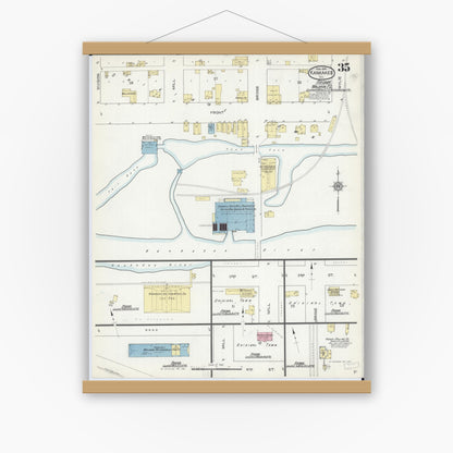 Old map wall art mockup — magnetic wood frame on white wall — Sanborn Fire Insurance Map from Kankakee, Kankakee County, Illinois (1914), Sheet #0035