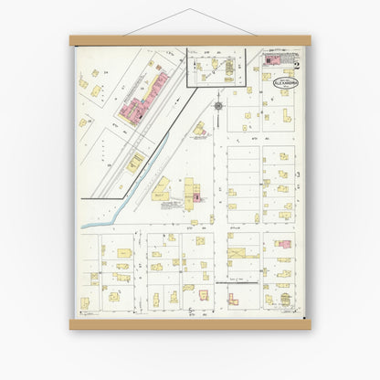 Old map wall art mockup — magnetic wood frame on white wall — Sanborn Fire Insurance Map from Alexandria, Douglas County, Minnesota (1909), Sheet #0002