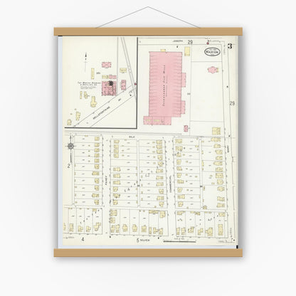 Old map wall art mockup — magnetic wood frame on white wall — Sanborn Fire Insurance Map from Marion, Marion County, Ohio (1914), Sheet #0003