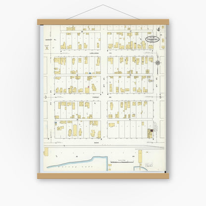 Old map wall art mockup — magnetic wood frame on white wall — Sanborn Fire Insurance Map from Frankfort, Benzie County, Michigan (1911), Sheet #0004