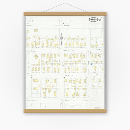 Old map wall art mockup — magnetic wood frame on white wall — Sanborn Fire Insurance Map from Iron Mountain, Dickinson County, Michigan (1930), Sheet #0008