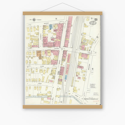 Old map wall art mockup — magnetic wood frame on white wall — Sanborn Fire Insurance Map from Waverly, Tioga County, New York (1914), Sheet #0013