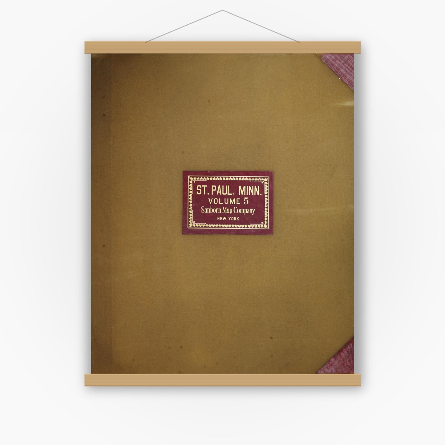 Old map wall art mockup — magnetic wood frame on white wall — Sanborn Fire Insurance Map from Saint Paul, Ramsey County, Minnesota (1950), Sheet #0001