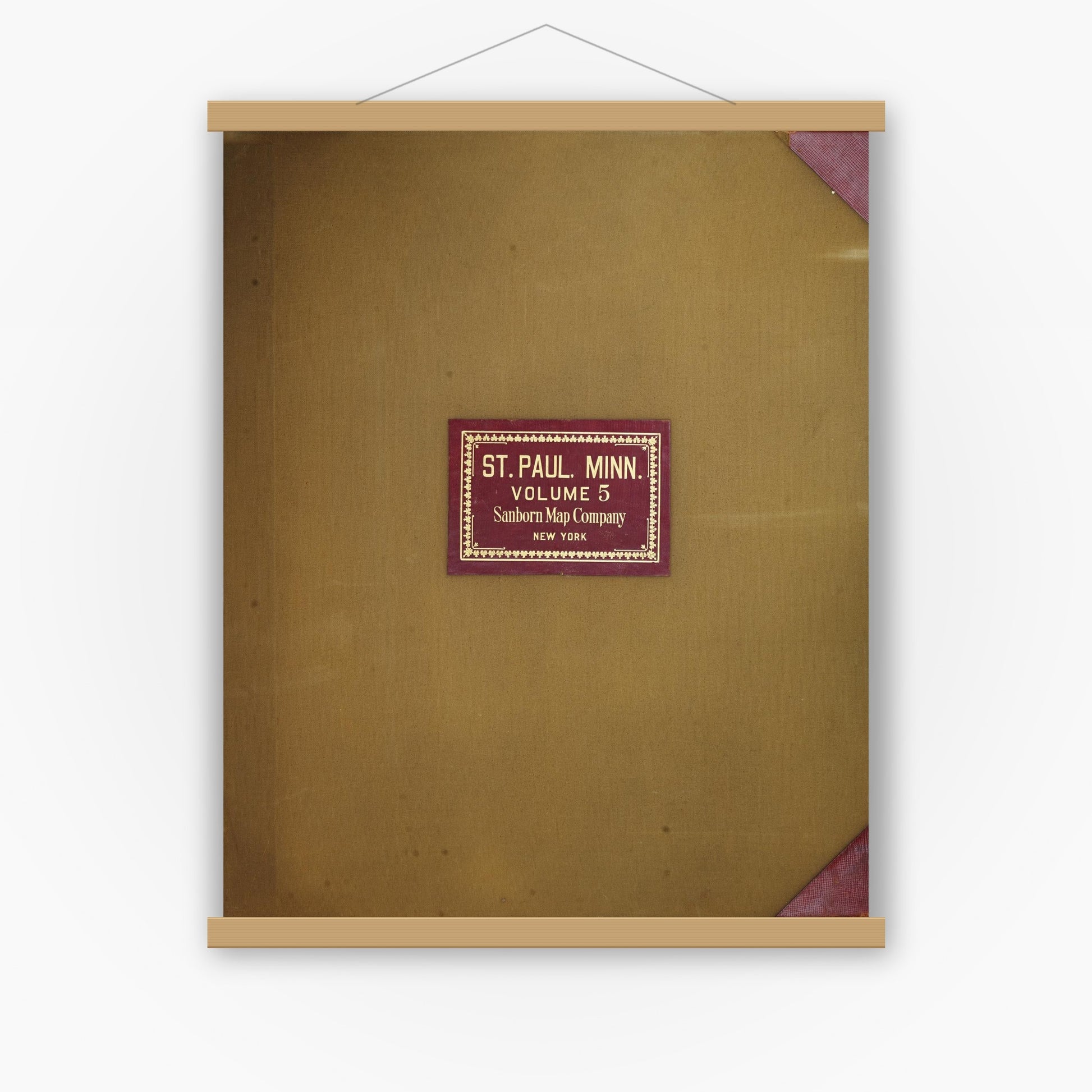 Old map wall art mockup — magnetic wood frame on white wall — Sanborn Fire Insurance Map from Saint Paul, Ramsey County, Minnesota (1950), Sheet #0001