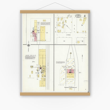 Old map wall art mockup — magnetic wood frame on white wall — Sanborn Fire Insurance Map from Hearne, Robertson County, Texas (1911), Sheet #0004