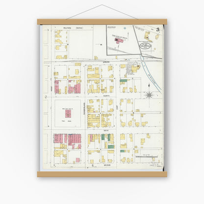 Old map wall art mockup — magnetic wood frame on white wall — Sanborn Fire Insurance Map from Caldwell, Noble County, Ohio (1905), Sheet #0003