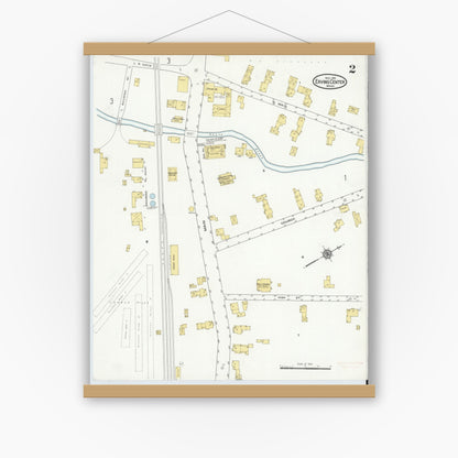 Old map wall art mockup — magnetic wood frame on white wall — Sanborn Fire Insurance Map from Erving Center, Franklin County, Massachusetts (1915), Sheet #0002