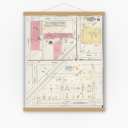 Old map wall art mockup — magnetic wood frame on white wall — Sanborn Fire Insurance Map from Crown Point, Lake County, Indiana (1948), Sheet #0018
