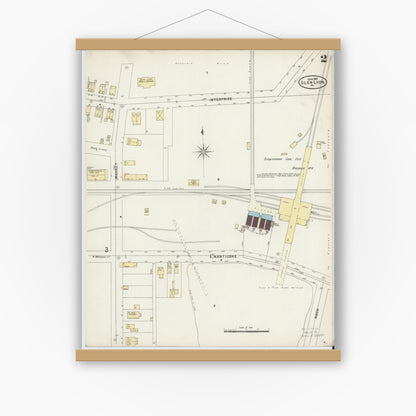 Old map wall art mockup — magnetic wood frame on white wall — Sanborn Fire Insurance Map from Glen Lyon, Luzerne County, Pennsylvania (1897), Sheet #0002
